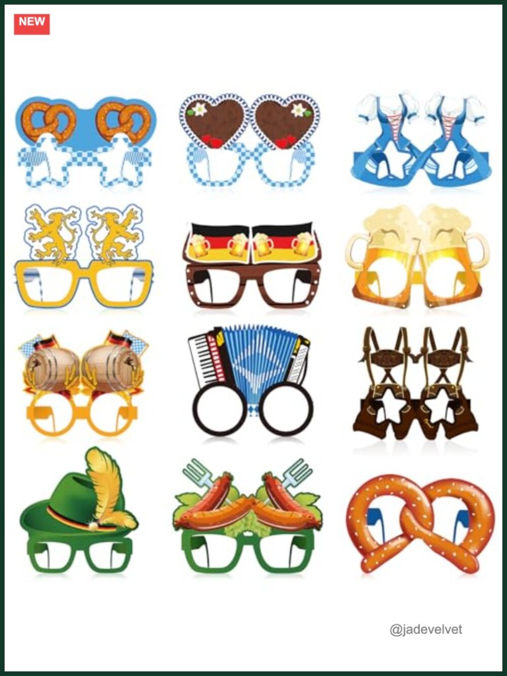 24 Pcs Oktoberfest Paper Eyeglasses Photo Booth Props Beer Party Decor